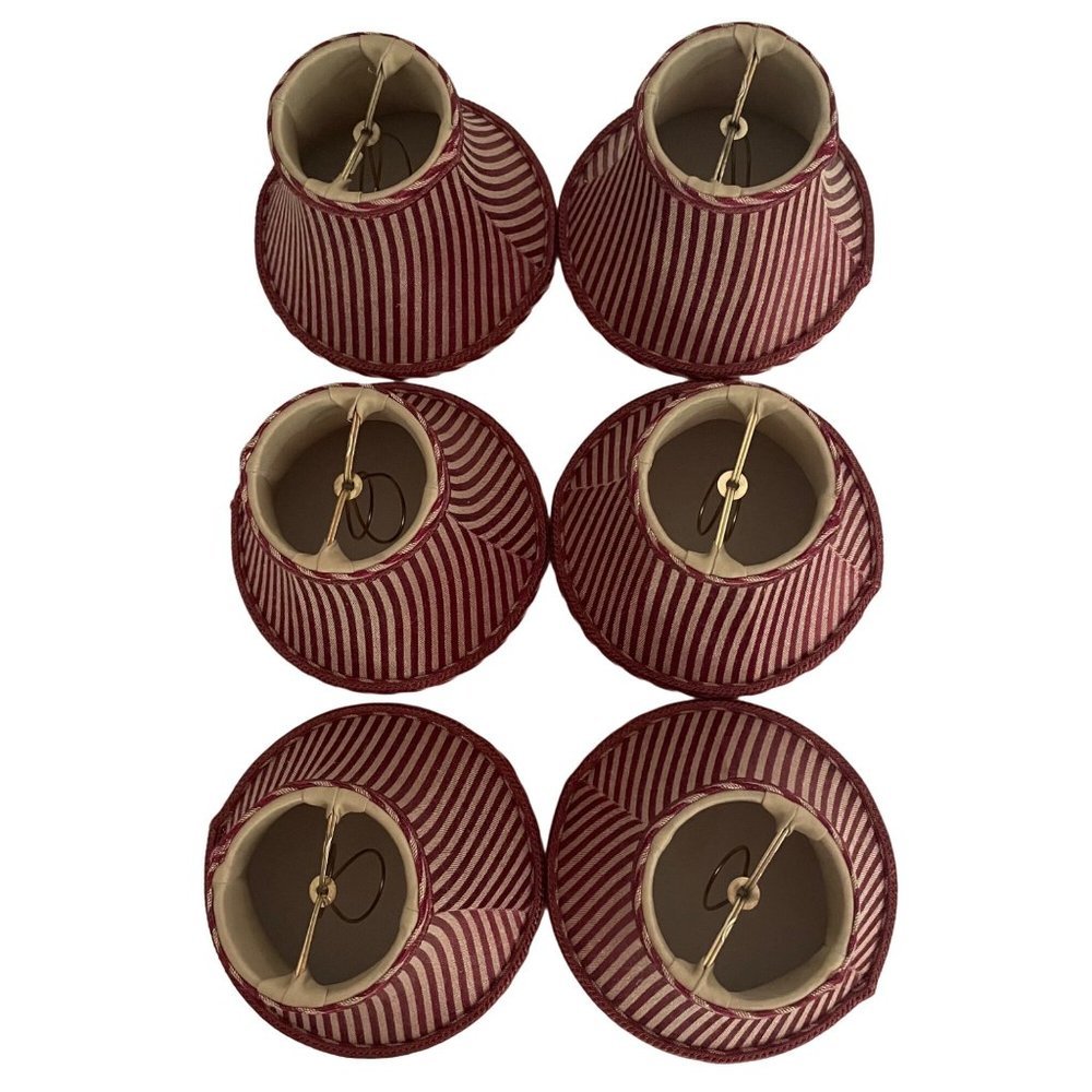 6″ Burgundy Antique Gold Striped Chandelier Lamp Shade 6 Total Vintage style - Picture 9 of 12